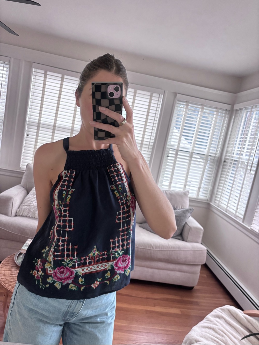 Free People Embroidered Floral Blouse | Size M